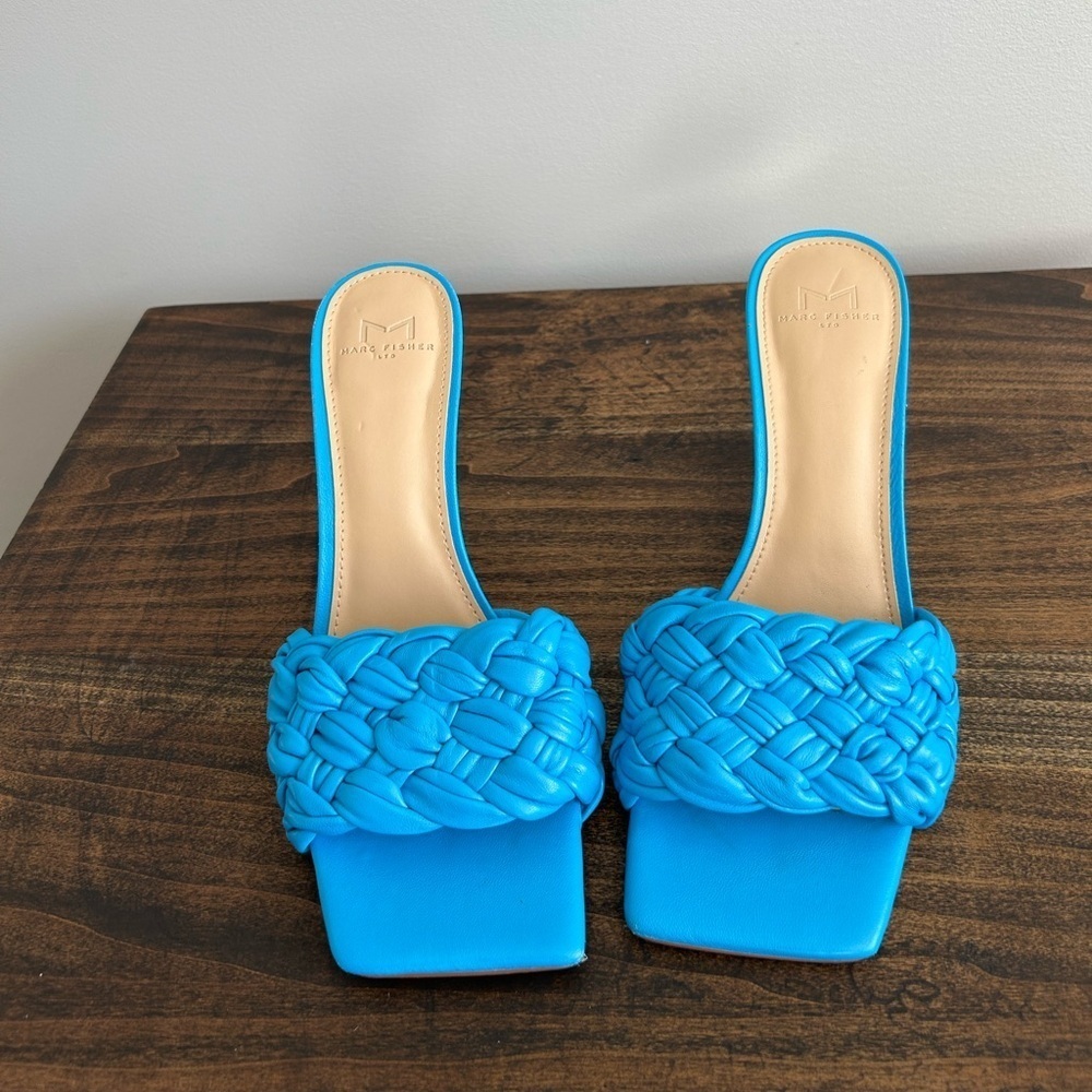 Marc Fisher LTD Draya Leather Square Toe Heel Sandals, Size 8.5